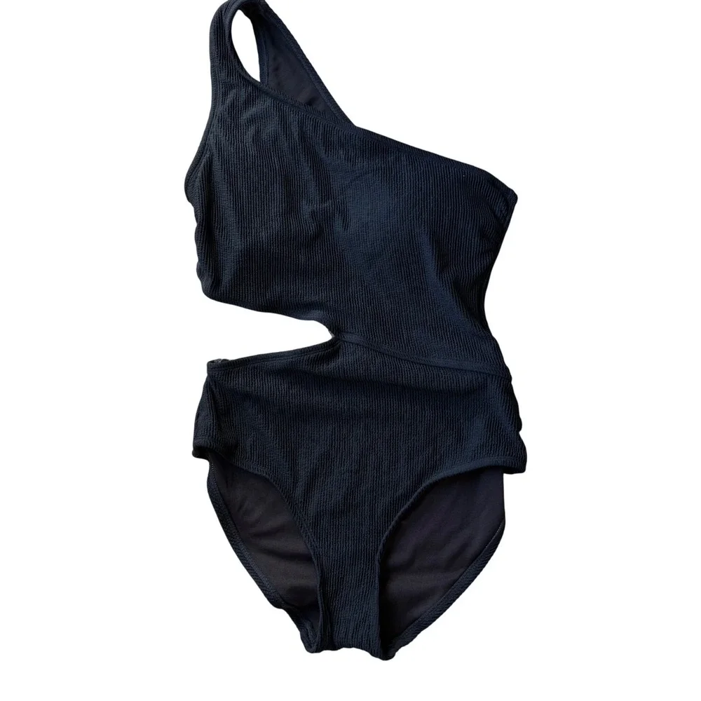 Michael Michael Kors Womens Black  One Shoulder Cutout Swimsuit Size 10 NWT‎